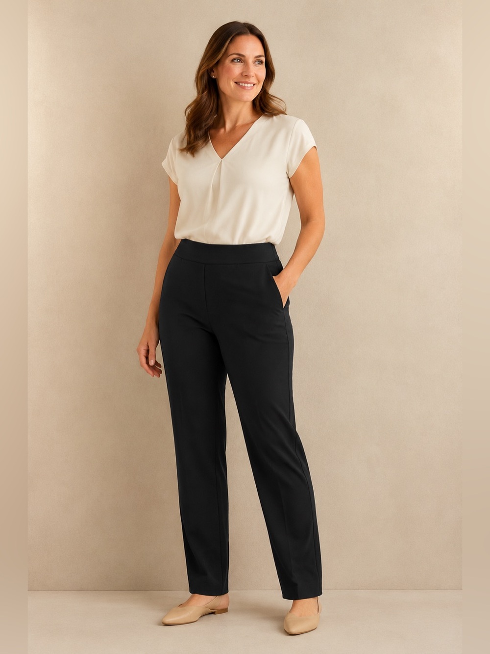 Athleta Women’s 10 Tall Black Stretch Pull On Straight Leg Work Travel Pants